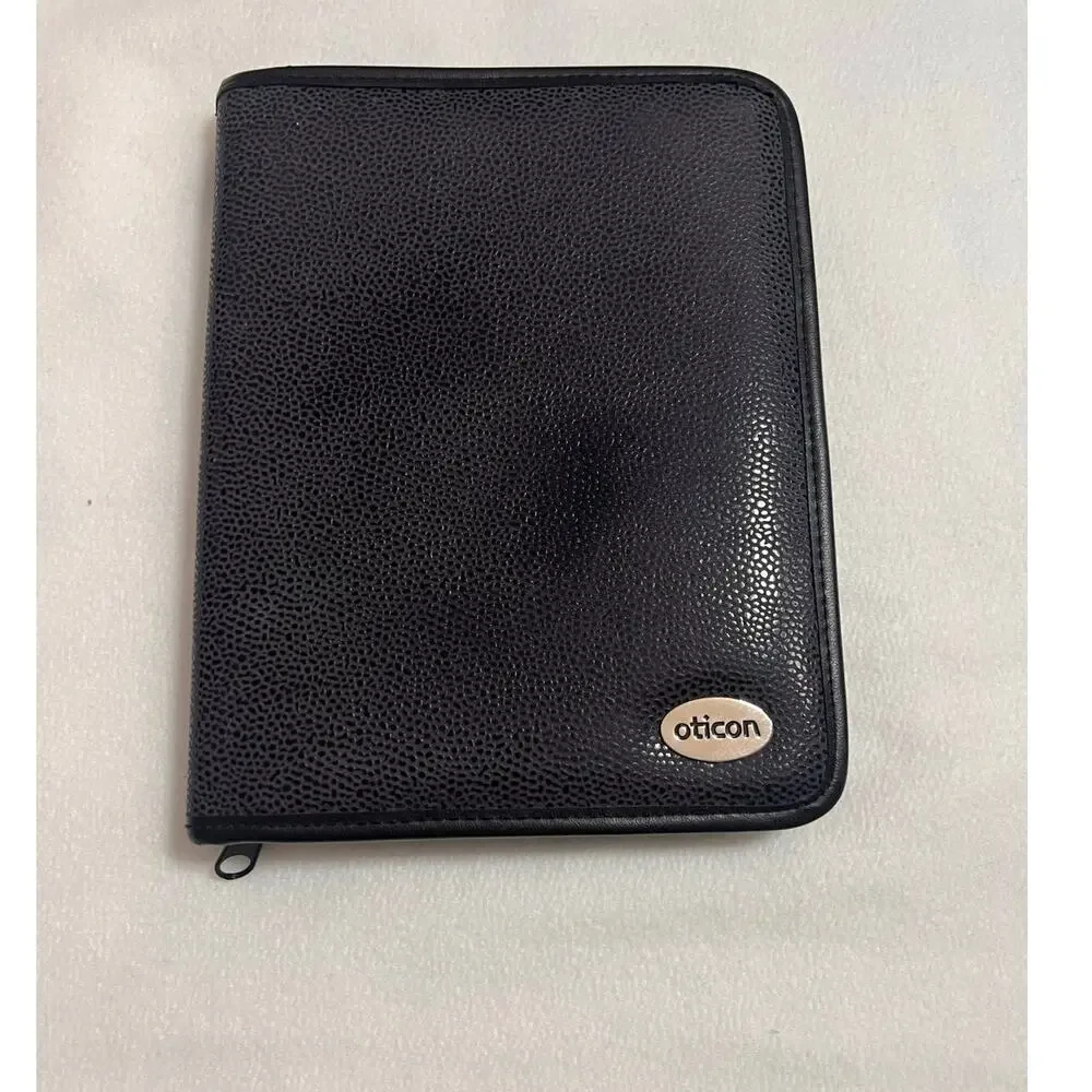 OTICON BLACK ZIP LEATHER AGENDA HOLDER EUC SIZE A5